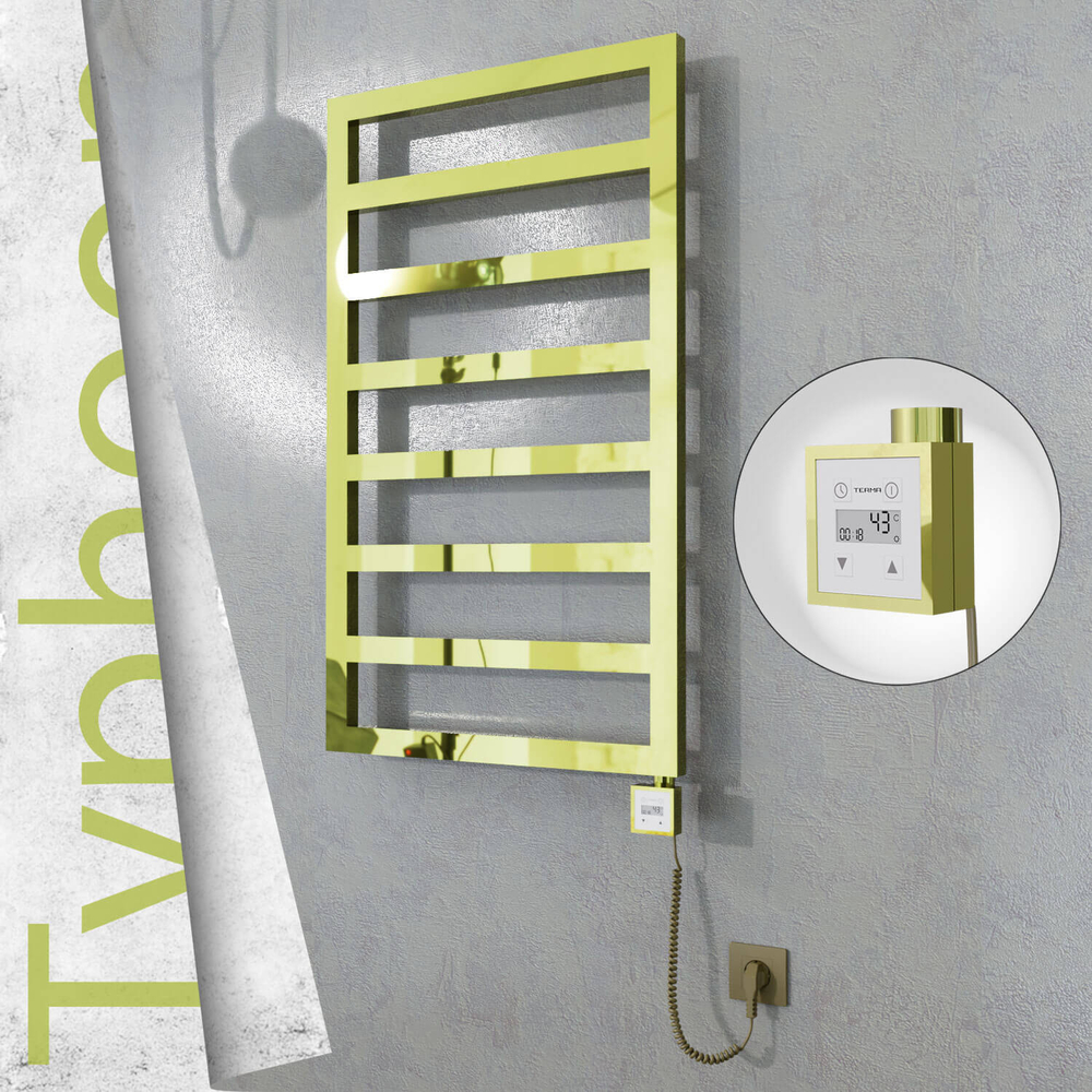 Typhoon Electric Stainless Steel Towel Rail 400x1580 Gold (KTX3 Thermostat) 300W Spiral Cable - 1