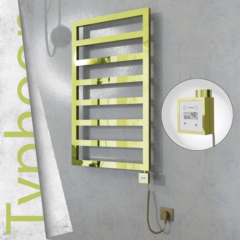 Typhoon Electric Stainless Steel Towel Rail 400x1580 Gold (KTX3 Thermostat) 300W Spiral Cable