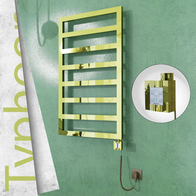 Typhoon Electric Stainless Steel Towel Rail 400x1580 Gold (KTX4 Thermostat) 300W Spiral Cable 