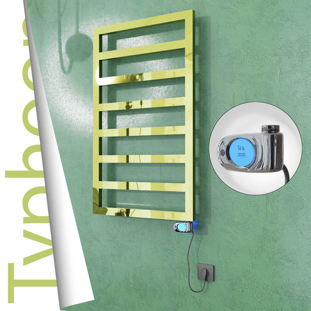 Typhoon Electric Stainless Steel Towel Rail 400x1580 Gold (Musa Thermostat) 300W - 1