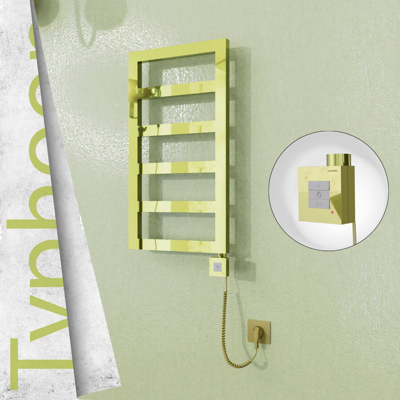 Typhoon Electric Stainless Steel Towel Rail 400x740 Gold (KTX1 Thermostat) 200W Spiral Cable 