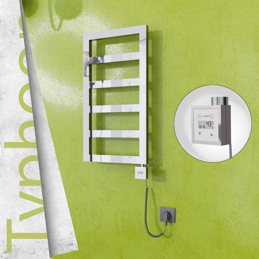 Typhoon Electric Stainless Steel Towel Rail 400x740 Mirror Polished (KTX3 Thermostat) 200W Spiral Cable - 1