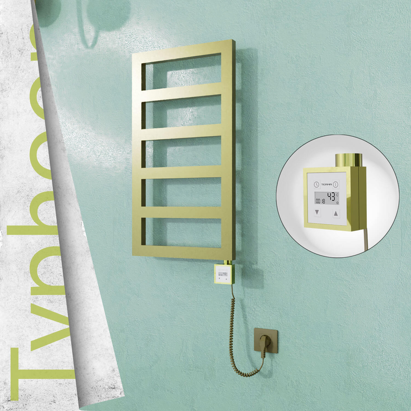 Typhoon Electric Stainless Steel Towel Rail 400x740 Satin Gold (KTX3 Thermostat) 200W Spiral Cable 
