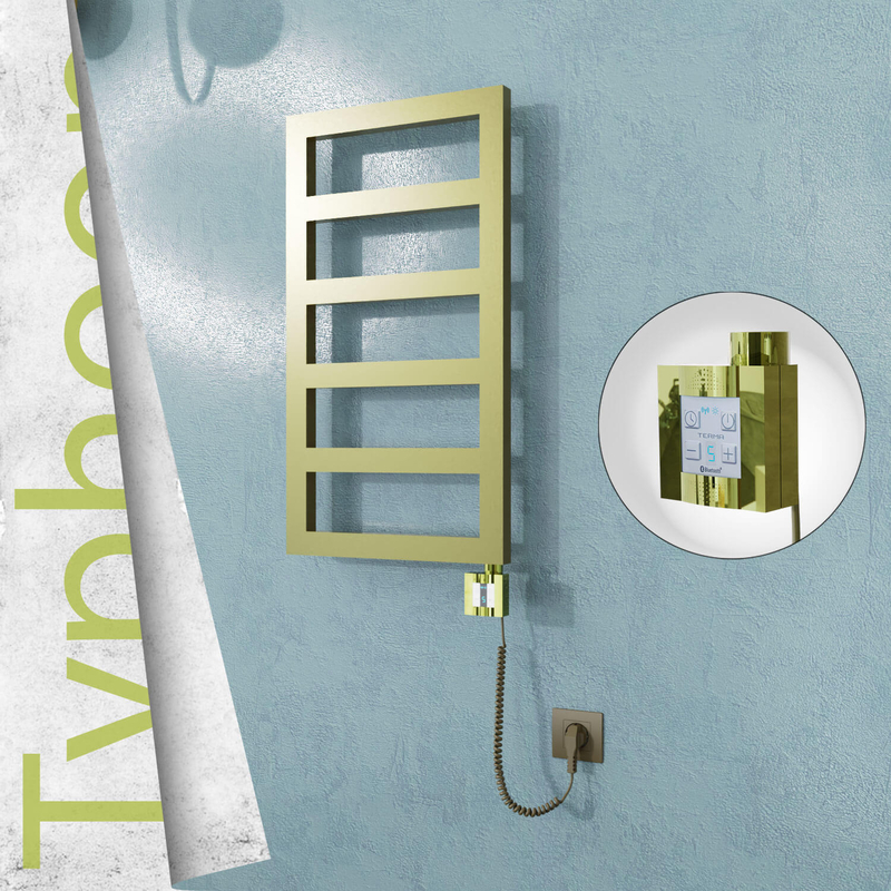 Typhoon Electric Stainless Steel Towel Rail 400x740 Satin Gold (KTX4 Thermostat) 200W Spiral Cable 