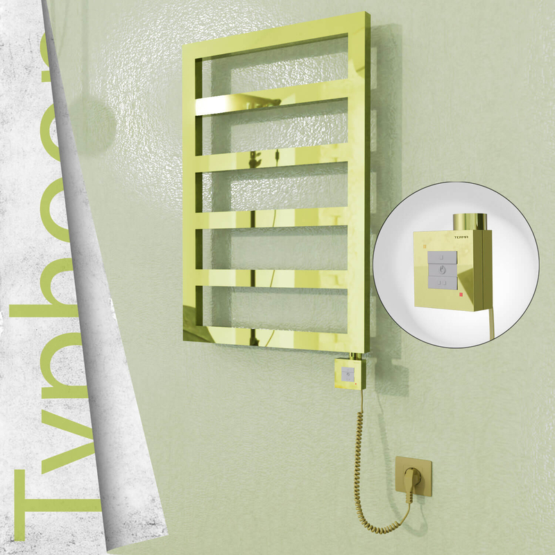 Typhoon Electric Stainless Steel Towel Rail 500x1020 Gold (KTX1 Thermostat) 300W Spiral Cable 