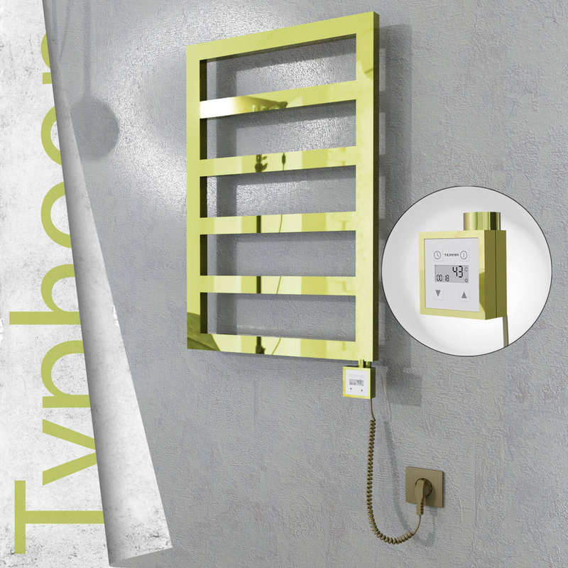 Typhoon Electric Stainless Steel Towel Rail 500x1020 Gold (KTX3 Thermostat) 300W Spiral Cable