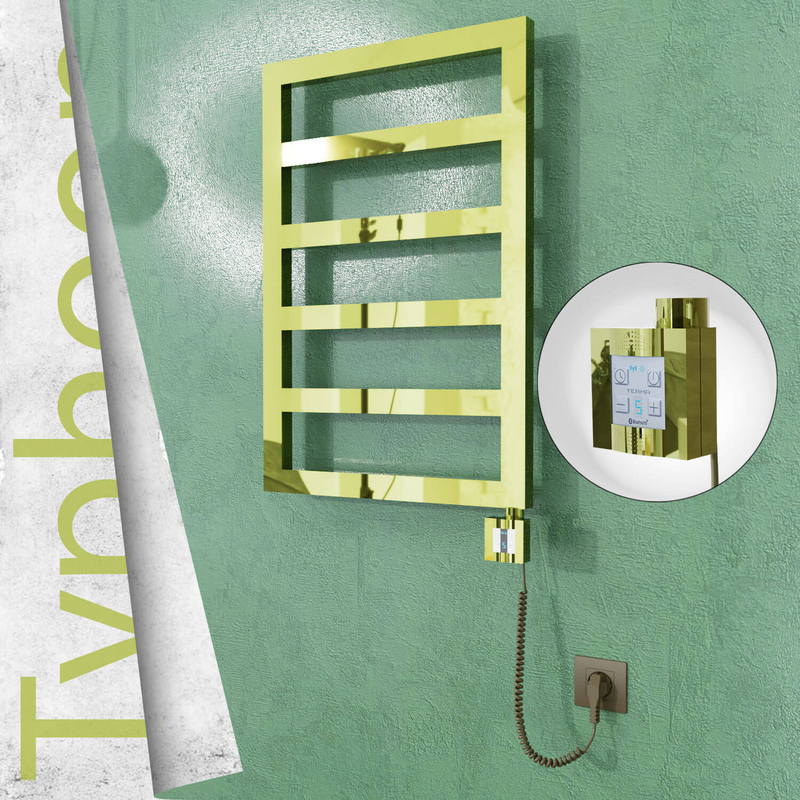 Typhoon Electric Stainless Steel Towel Rail 500x1020 Gold (KTX4 Thermostat) 300W Spiral Cable