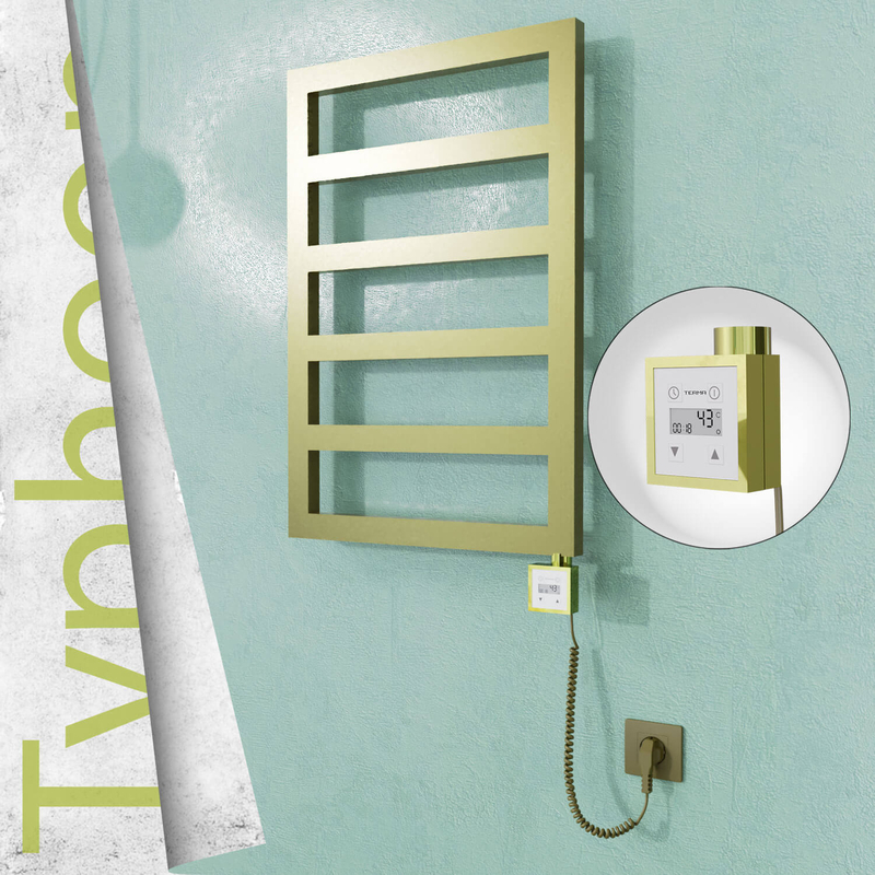 Typhoon Electric Stainless Steel Towel Rail 500x1020 Satin Gold (KTX3 Thermostat) 300W Spiral Cable