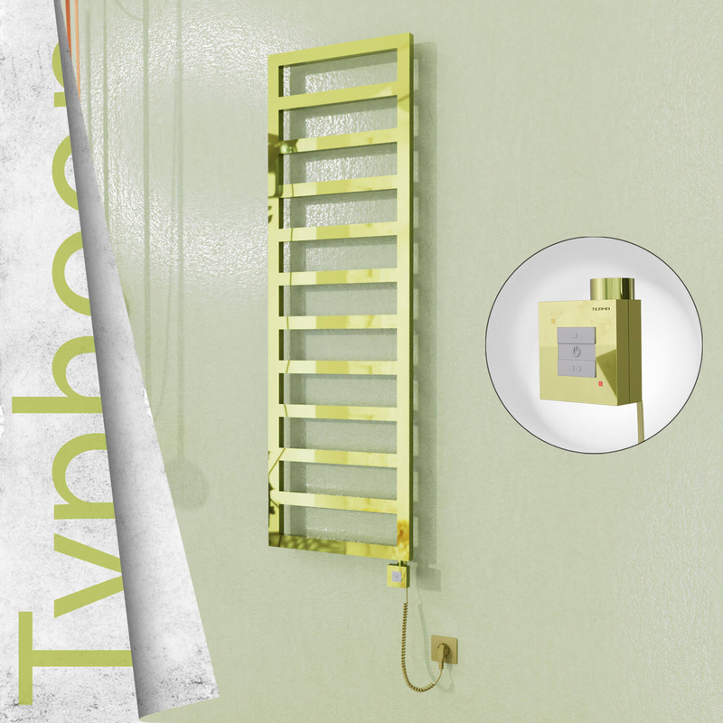 Typhoon Electric Stainless Steel Towel Rail 500x1160 Gold (KTX1 Thermostat) 300W Spiral Cable