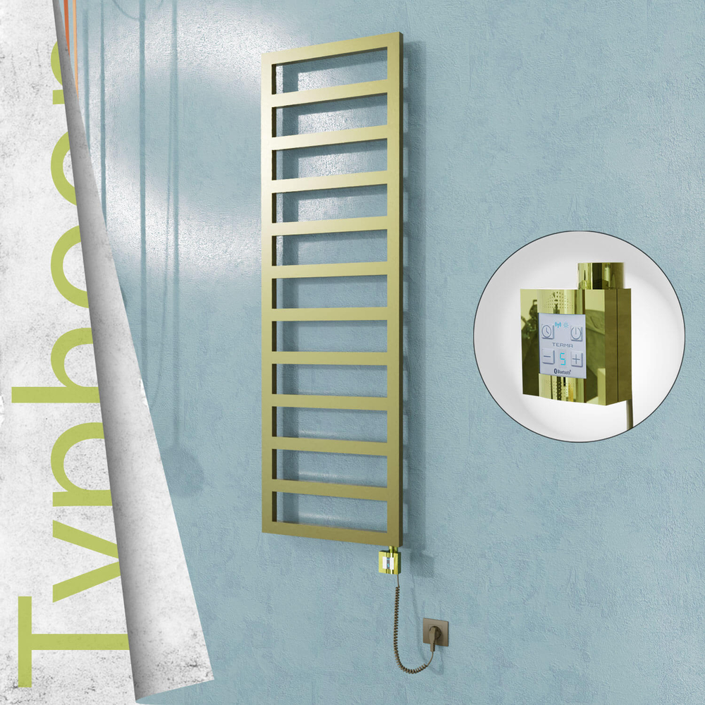 Typhoon Electric Stainless Steel Towel Rail 500x1160 Satin Gold (KTX4 Thermostat) 300W Spiral Cable - 1