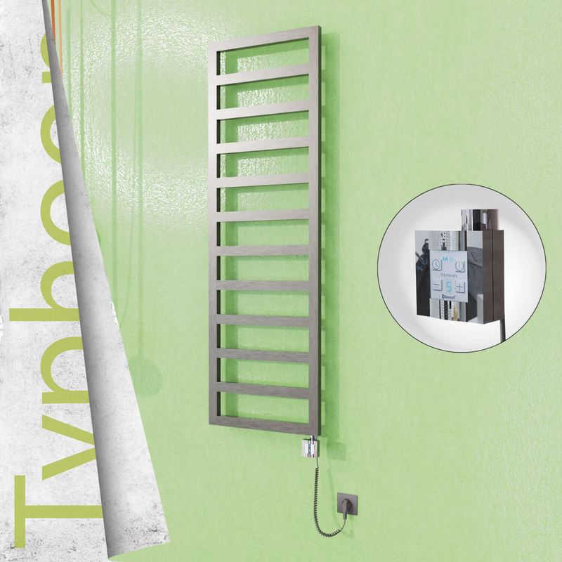 Typhoon Electric Stainless Steel Towel Rail 500x1160 Satin Polished (KTX4 Thermostat) 300W Spiral Cable