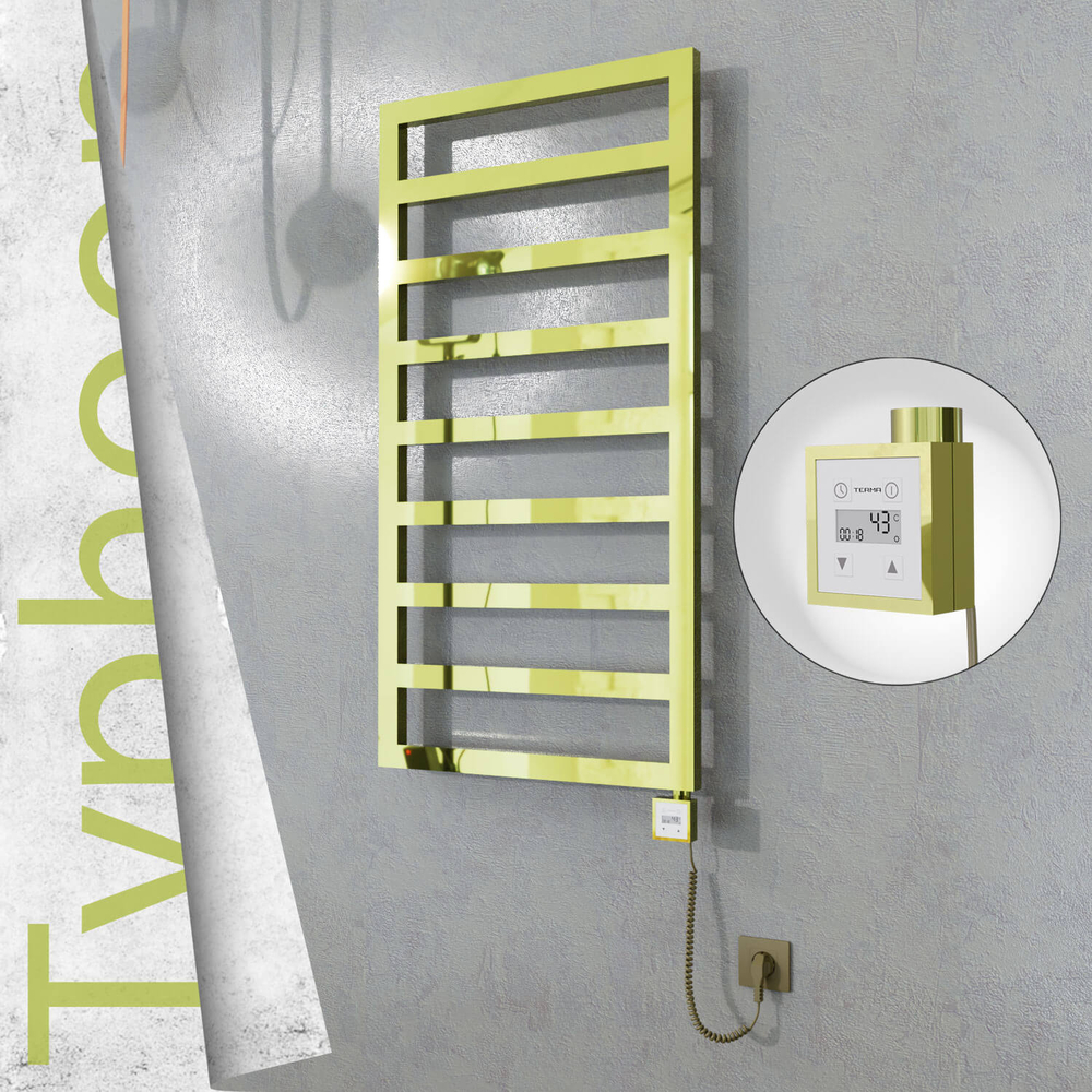 Typhoon Electric Stainless Steel Towel Rail 500x1580 Gold (KTX3 Thermostat) 600W Spiral Cable - 1