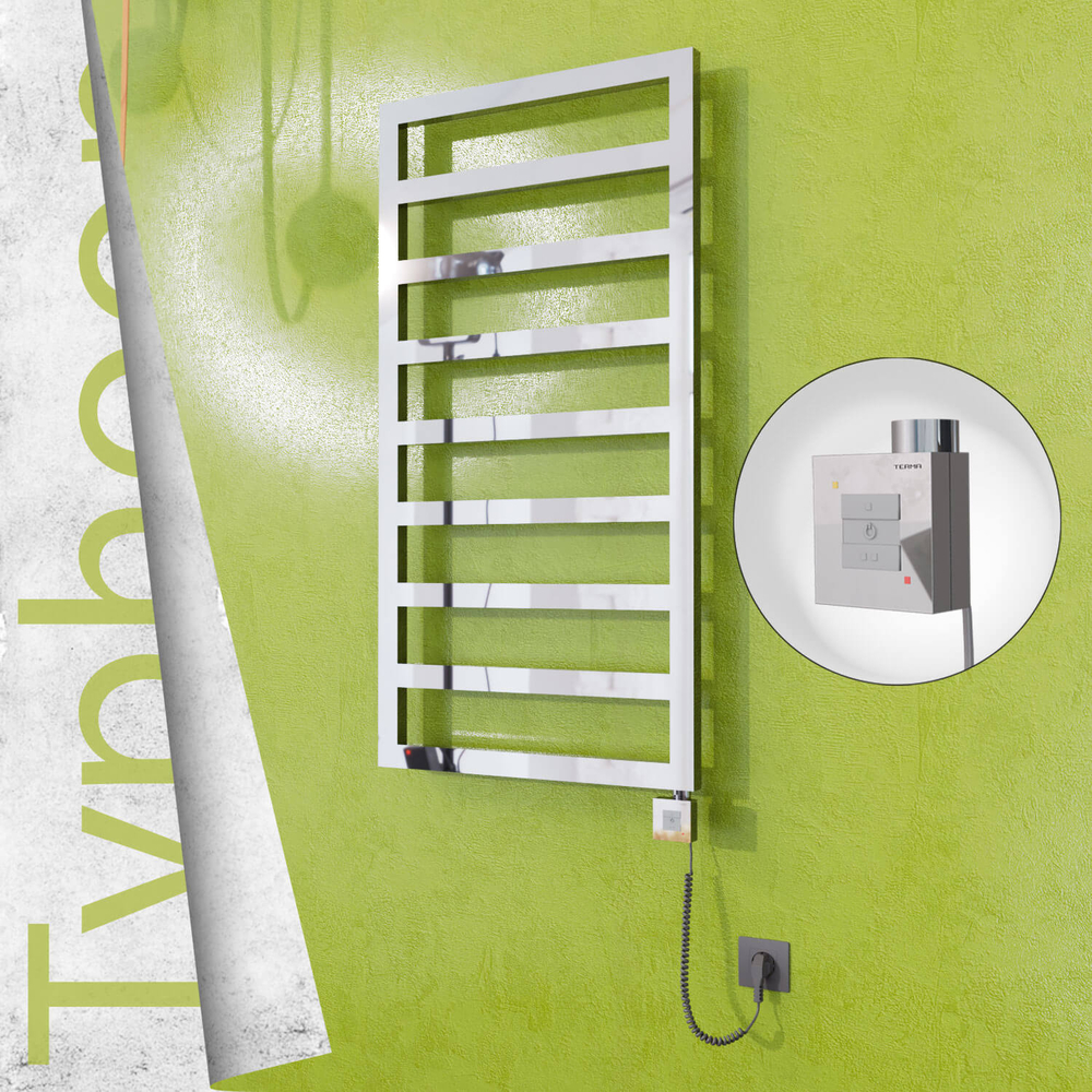 Typhoon Electric Stainless Steel Towel Rail 500x1580 Mirror Polished (KTX1 Thermostat) 600W Spiral Cable - 1