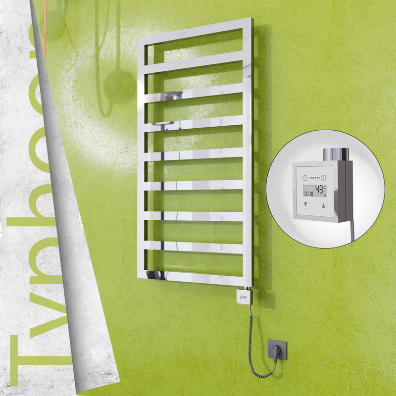 Typhoon Electric Stainless Steel Towel Rail 500x1580 Mirror Polished (KTX3 Thermostat) 600W Spiral Cable