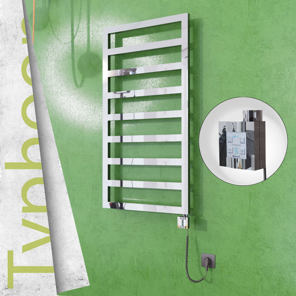 Typhoon Electric Stainless Steel Towel Rail 500x1580 Mirror Polished (KTX4 Thermostat) 600W Spiral Cable - 1