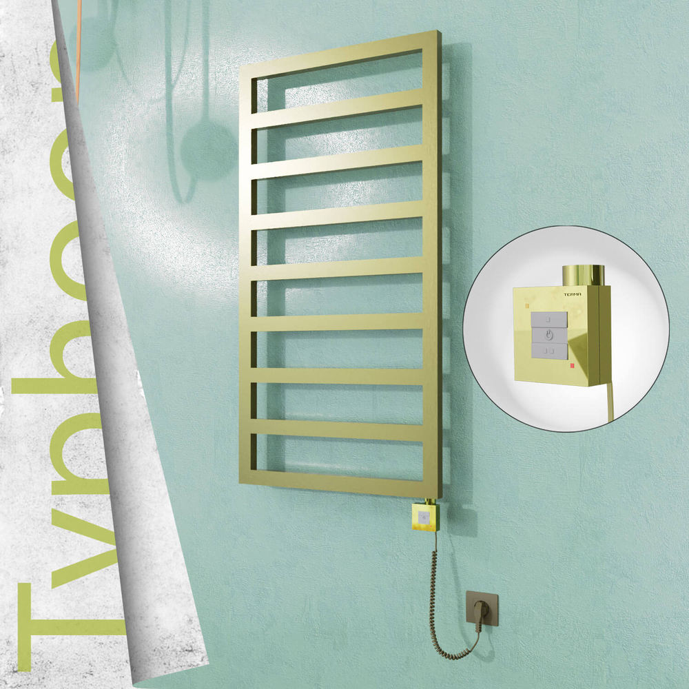 Typhoon Electric Stainless Steel Towel Rail 500x1580 Satin Gold (KTX1 Thermostat) 600W Spiral Cable - 1