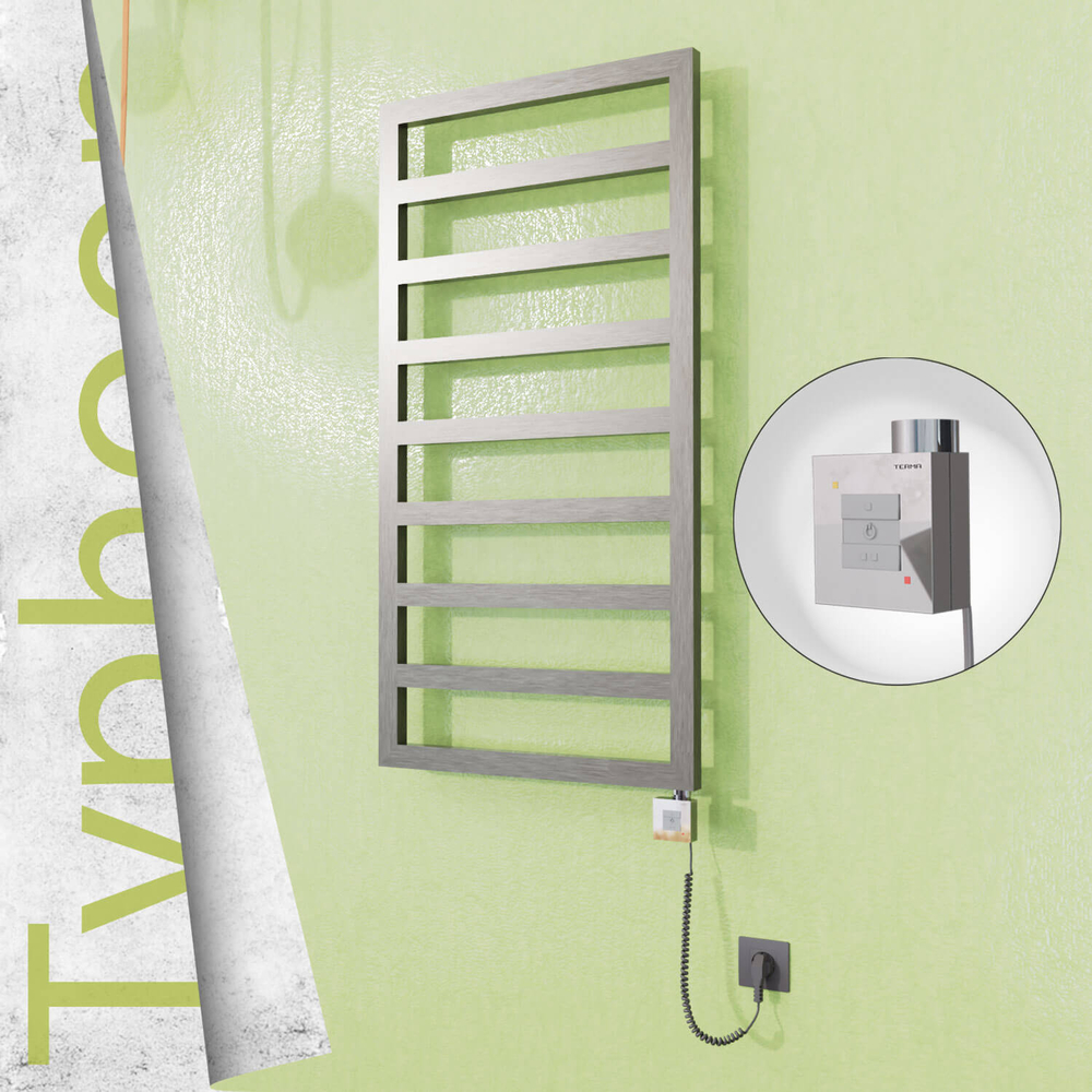 Typhoon Electric Stainless Steel Towel Rail 500x1580 Satin Polished (KTX1 Thermostat) 600W Spiral Cable - 1