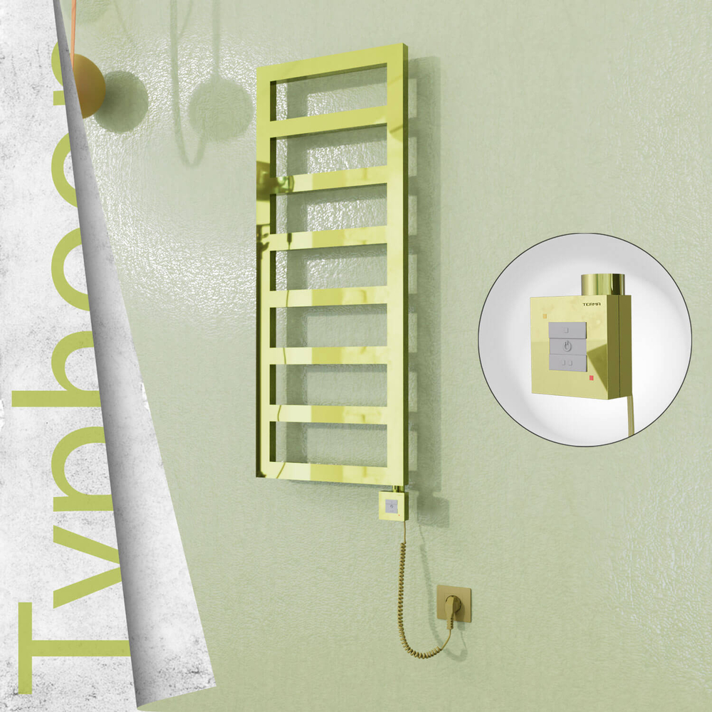 Typhoon Electric Stainless Steel Towel Rail 500x740 Gold (KTX1 Thermostat) 200W Spiral Cable - 1