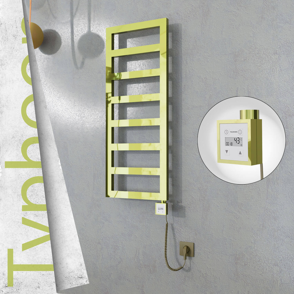 Typhoon Electric Stainless Steel Towel Rail 500x740 Gold (KTX3 Thermostat) 200W Spiral Cable - 1