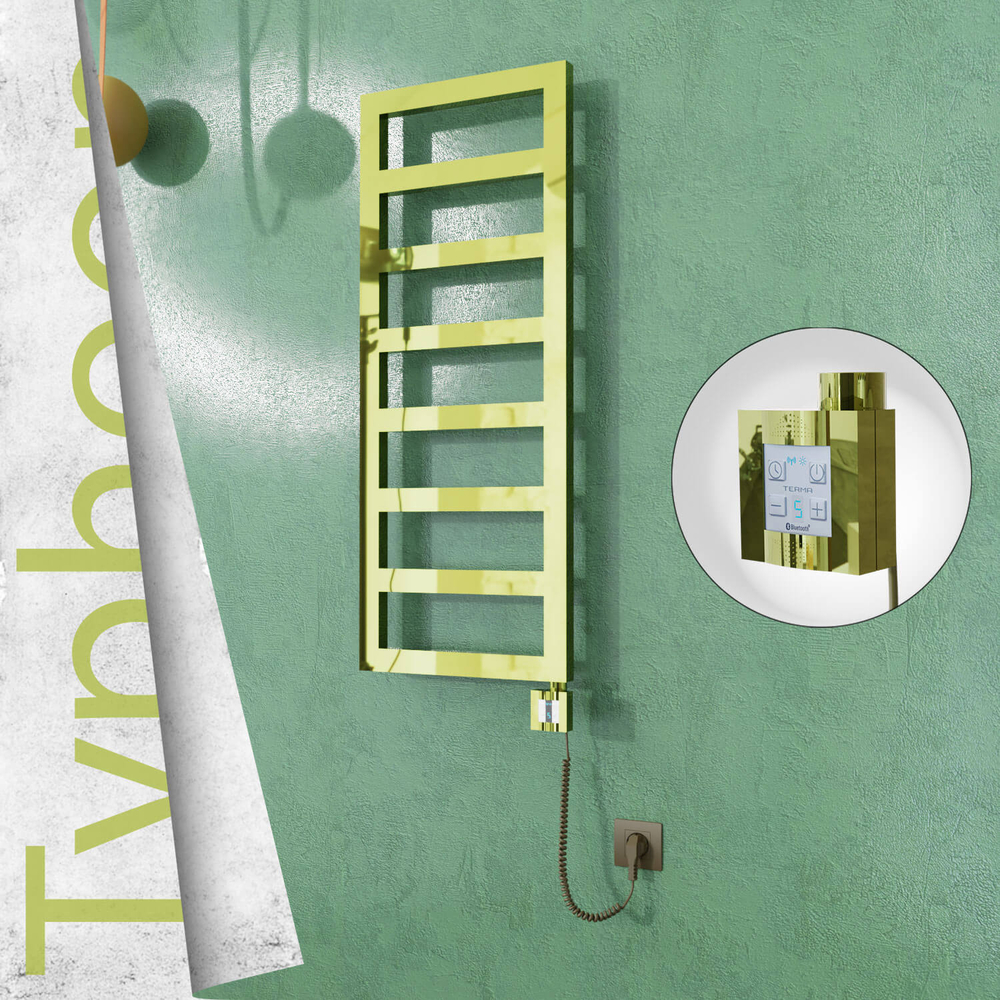 Typhoon Electric Stainless Steel Towel Rail 500x740 Gold (KTX4 Thermostat) 200W Spiral Cable - 1