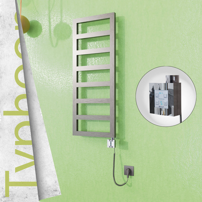 Typhoon Electric Stainless Steel Towel Rail 500x740 Satin Polished (KTX4 Thermostat) 200W Spiral Cable 