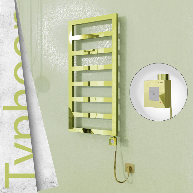 Typhoon Electric Stainless Steel Towel Rail 600x1020 Gold (KTX1 Thermostat) 300W Spiral Cable 