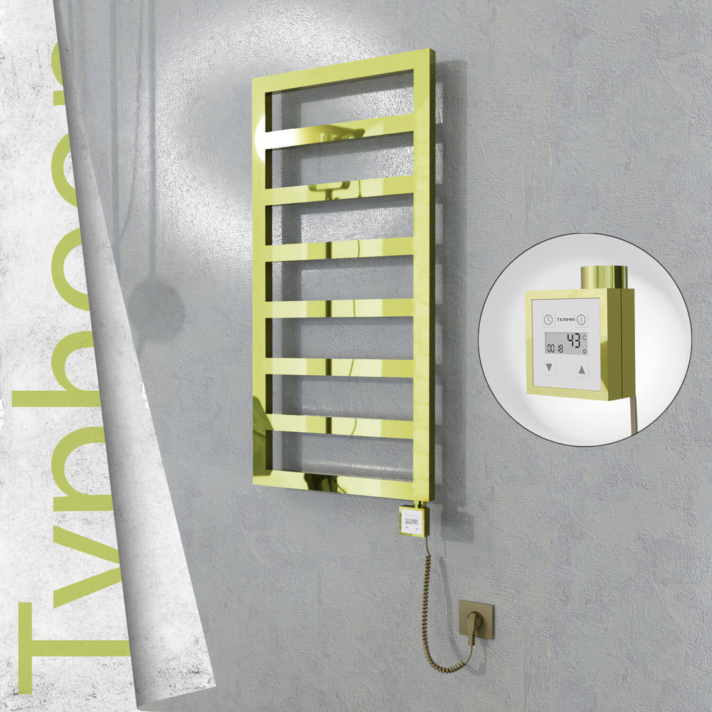 Typhoon Electric Stainless Steel Towel Rail 600x1020 Gold (KTX3 Thermostat) 300W Spiral Cable - 1