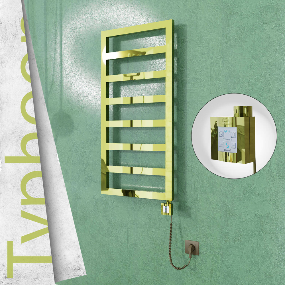 Typhoon Electric Stainless Steel Towel Rail 600x1020 Gold (KTX4 Thermostat) 300W Spiral Cable - 1