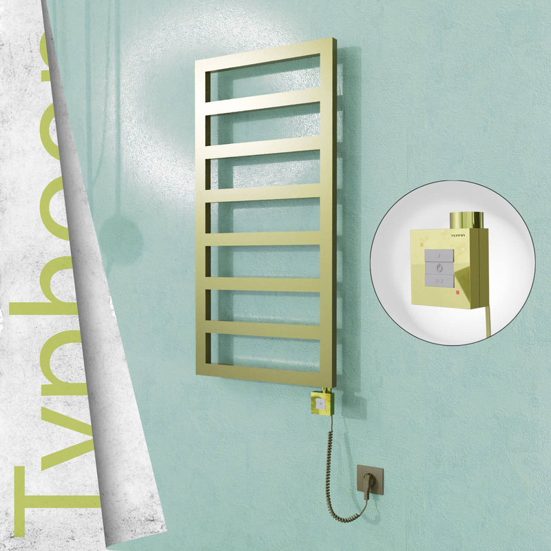 Typhoon Electric Stainless Steel Towel Rail 600x1020 Satin Gold (KTX1 Thermostat) 300W Spiral Cable 
