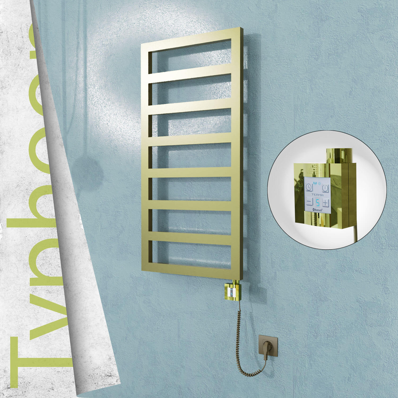 Typhoon Electric Stainless Steel Towel Rail 600x1020 Satin Gold (KTX4 Thermostat) 300W Spiral Cable