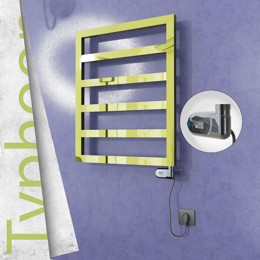 Typhoon Electric Stainless Steel Towel Rail 600x1160 Gold (Thesis Thermostat) 300W - 1