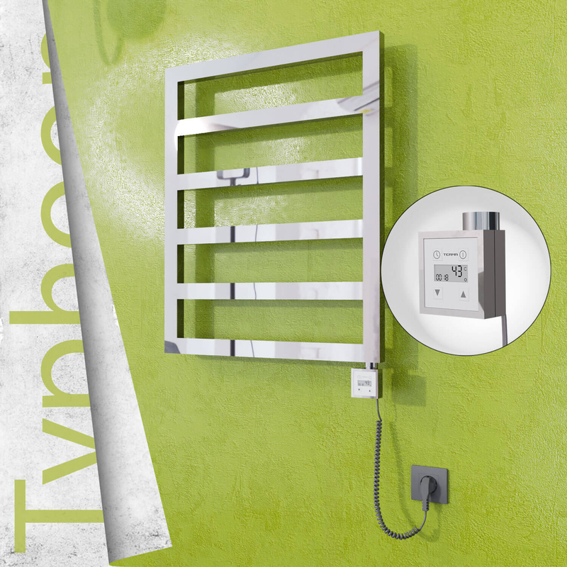 Typhoon Electric Stainless Steel Towel Rail 600x1160 Mirror Polished (KTX3 Thermostat) 300W Spiral Cable