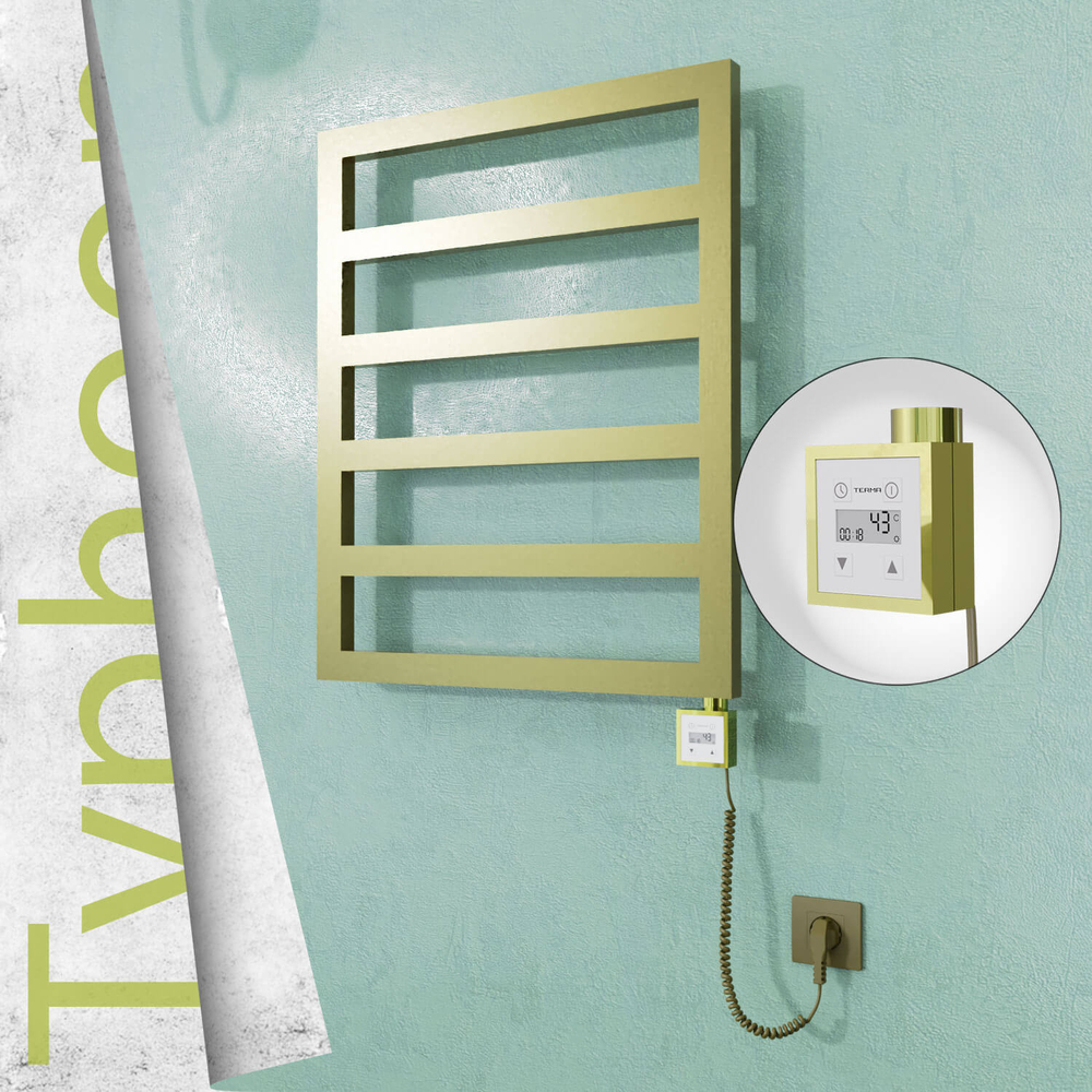 Typhoon Electric Stainless Steel Towel Rail 600x1160 Satin Gold (KTX3 Thermostat) 300W Spiral Cable - 1