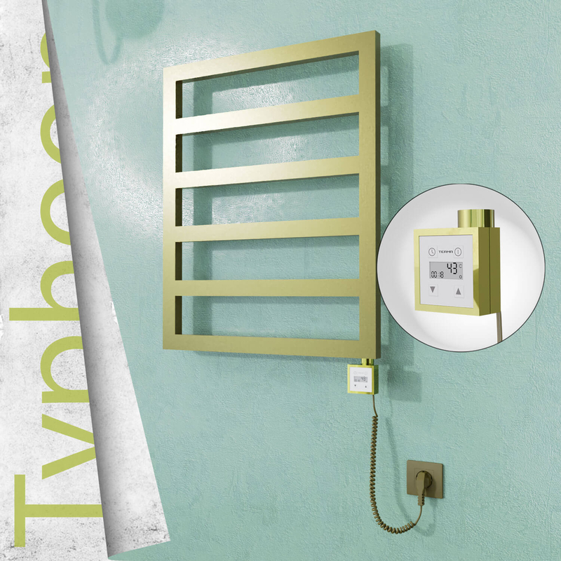 Typhoon Electric Stainless Steel Towel Rail 600x1160 Satin Gold (KTX3 Thermostat) 300W Spiral Cable