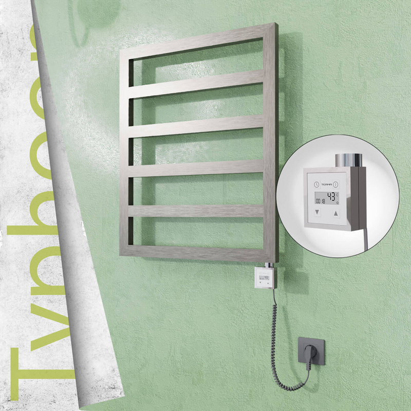 Typhoon Electric Stainless Steel Towel Rail 600x1160 Satin Polished (KTX3 Thermostat) 300W Spiral Cable