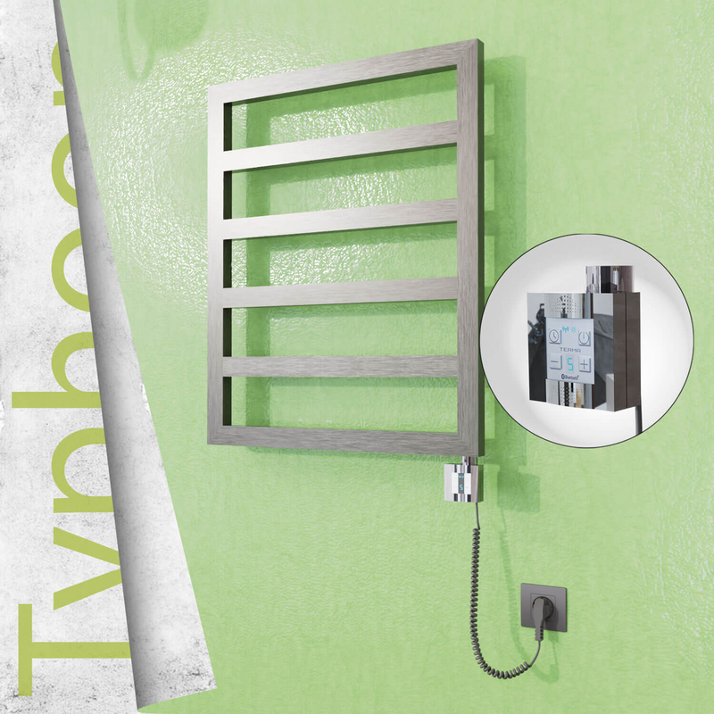 Typhoon Electric Stainless Steel Towel Rail 600x1160 Satin Polished (KTX4 Thermostat) 300W Spiral Cable