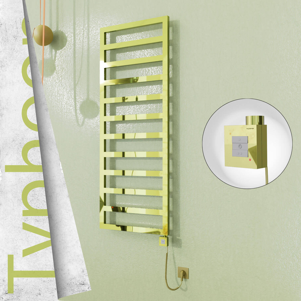 Typhoon Electric Stainless Steel Towel Rail 600x1580 Gold (KTX1 Thermostat) 600W Spiral Cable - 1