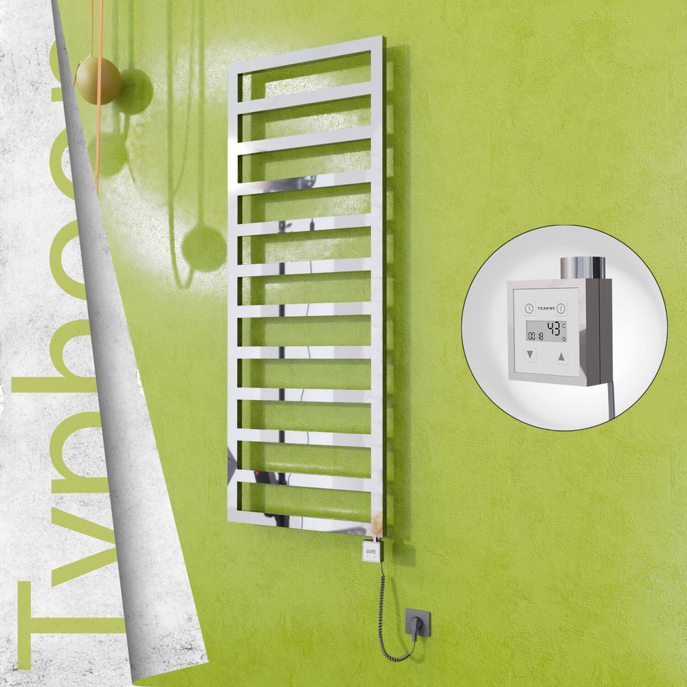 Typhoon Electric Stainless Steel Towel Rail 600x1580 Mirror Polished (KTX3 Thermostat) 600W Spiral Cable - 1