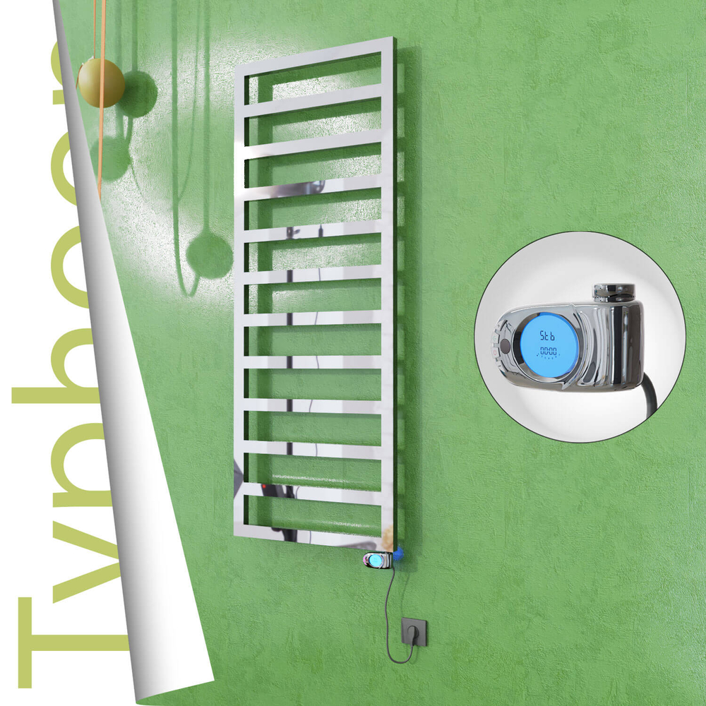 Typhoon Electric Stainless Steel Towel Rail 600x1580 Mirror Polished (Musa Thermostat) 600W - 1