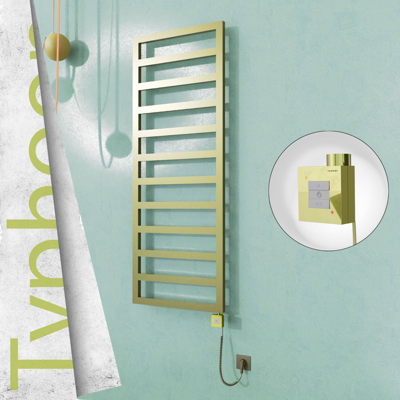 Typhoon Electric Stainless Steel Towel Rail 600x1580 Satin Gold (KTX1 Thermostat) 600W Spiral Cable