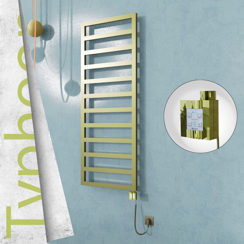 Typhoon Electric Stainless Steel Towel Rail 600x1580 Satin Gold (KTX4 Thermostat) 600W Spiral Cable