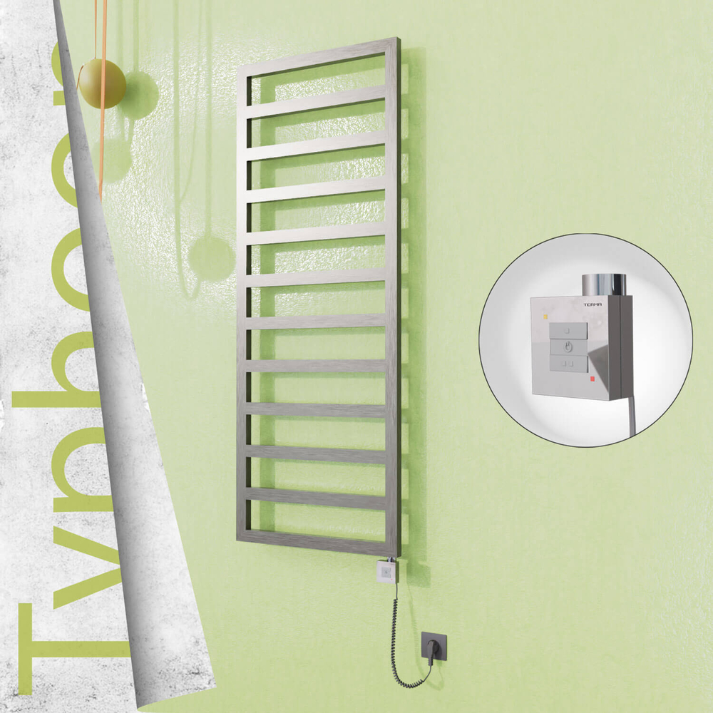 Typhoon Electric Stainless Steel Towel Rail 600x1580 Satin Polished (KTX1 Thermostat) 600W Spiral Cable - 1