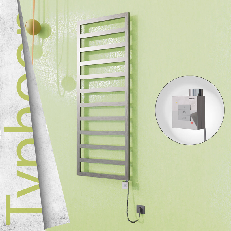 Typhoon Electric Stainless Steel Towel Rail 600x1580 Satin Polished (KTX1 Thermostat) 600W Spiral Cable