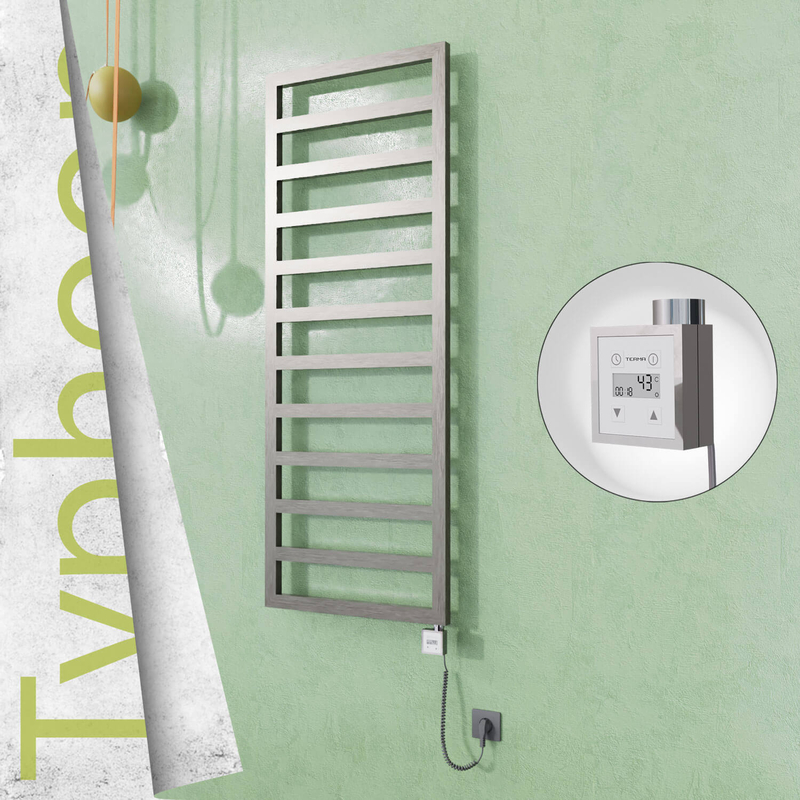 Typhoon Electric Stainless Steel Towel Rail 600x1580 Satin Polished (KTX3 Thermostat) 600W Spiral Cable