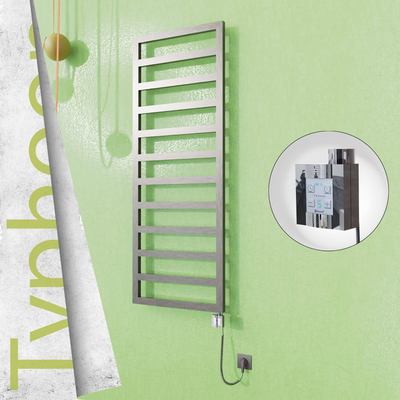 Typhoon Electric Stainless Steel Towel Rail 600x1580 Satin Polished (KTX4 Thermostat) 600W Spiral Cable