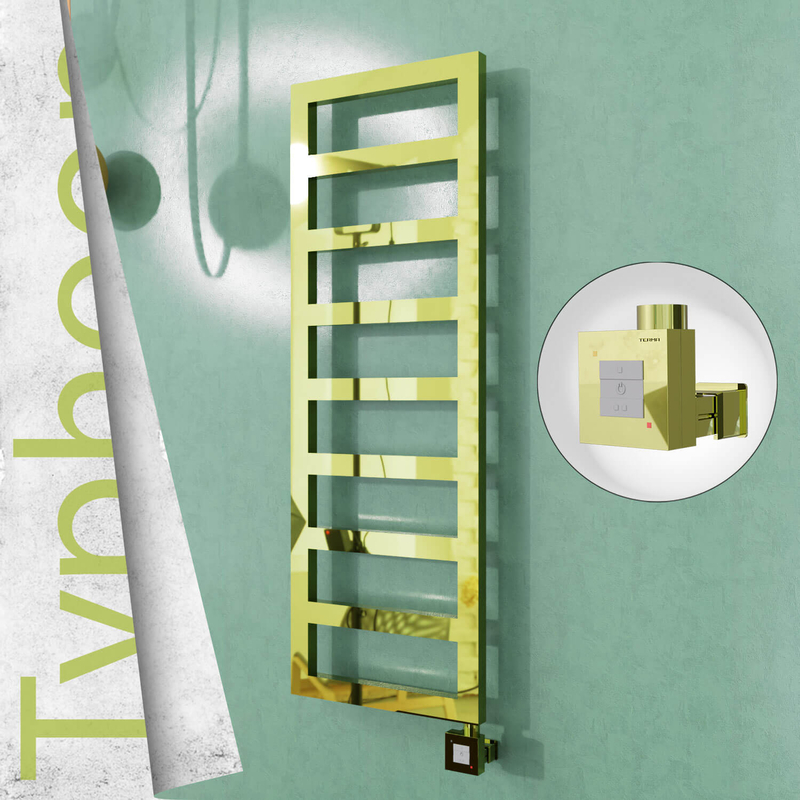 Typhoon Electric Stainless Steel Towel Rail 600x740 Gold (KTX1 Thermostat) 300W 