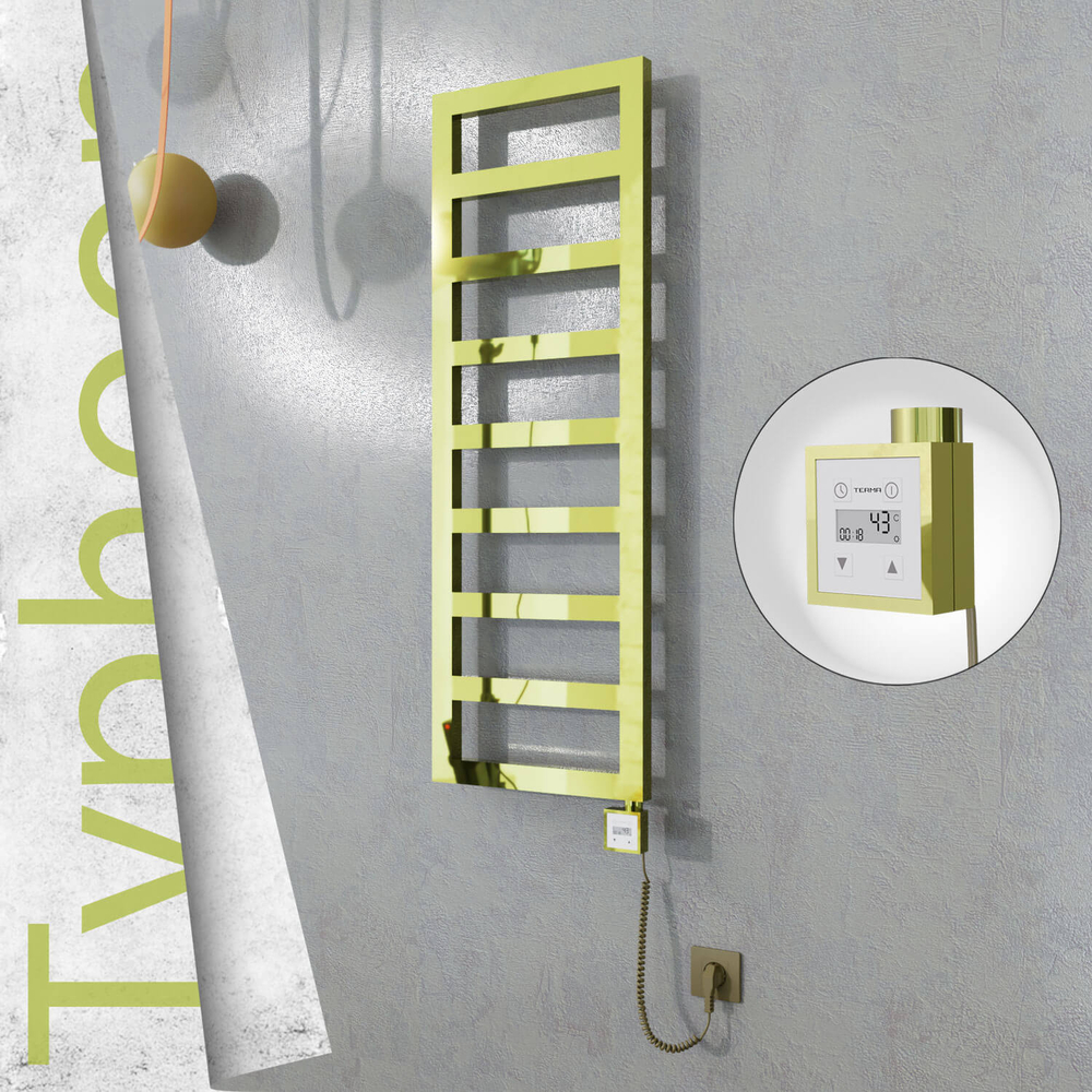 Typhoon Electric Stainless Steel Towel Rail 600x740 Gold (KTX3 Thermostat) 300W Spiral Cable - 1
