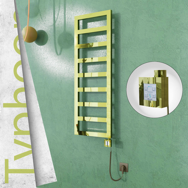 Typhoon Electric Stainless Steel Towel Rail 600x740 Gold (KTX4 Thermostat) 300W Spiral Cable 