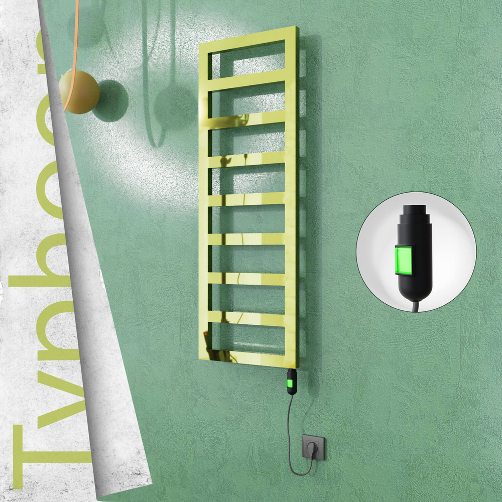 Typhoon Electric Stainless Steel Towel Rail 600x740 Gold (On/Off Switch) 300W - 1