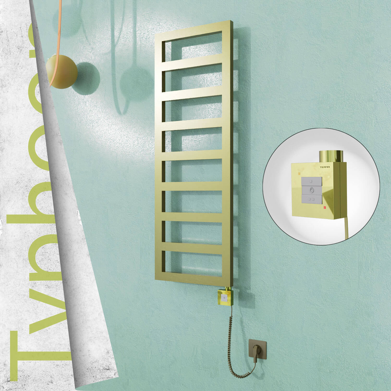Typhoon Electric Stainless Steel Towel Rail 600x740 Satin Gold (KTX1 Thermostat) 300W Spiral Cable